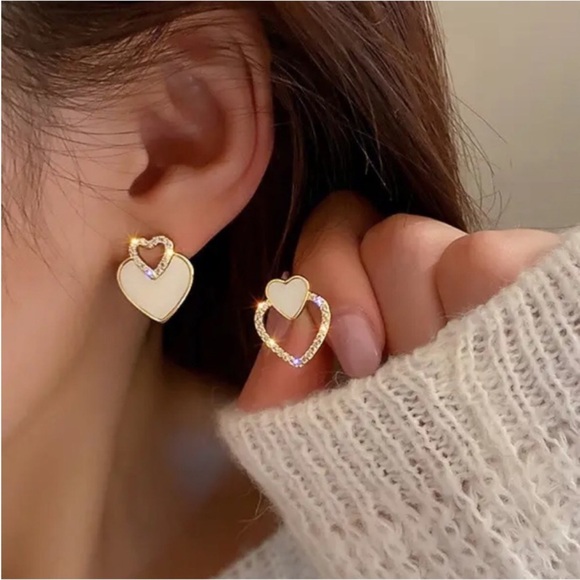 Jewelry - Gold Filled Cubic Zirconia Heart Opposite Earrings